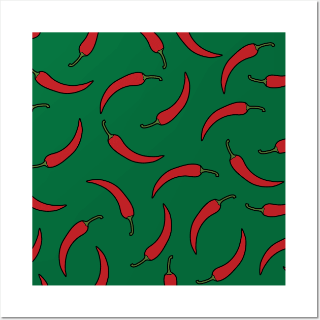 Red pepper pattern in green Wall Art by Cathalo